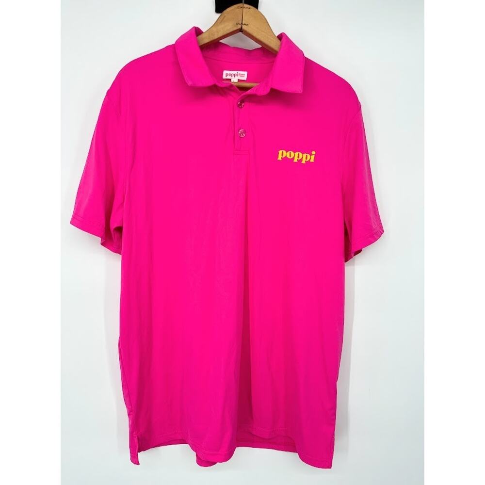 POPPI Soda Bright Pink UV Protection Embroidered Logo Polo T-Shirt Size L Golf